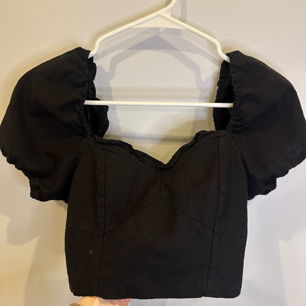 Black Puff Sleeve Crop Top– Size 0